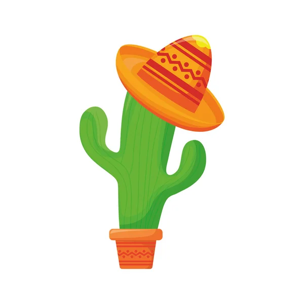 Schattig cactus met mexicaanse hoed in witte achtergrond — Stockvector