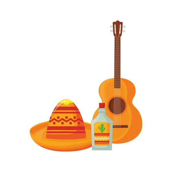 Gitara i meksykański kapelusz w białym tle — Wektor stockowy