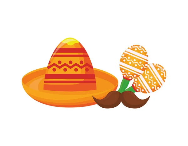 Sombrero mexicano con maraca en fondo blanco — Vector de stock