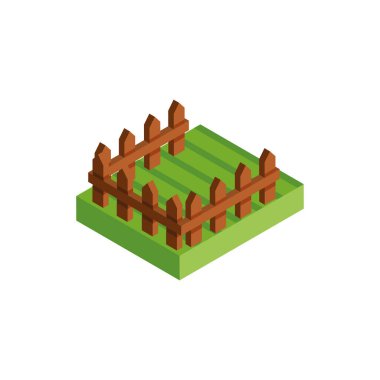 Beyaz arka planda ahşap parmaklıkları olan çayır