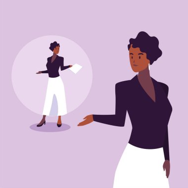 Çeşitli görüşleri, pozları ve hareketleri olan hoş bir iş kadını.