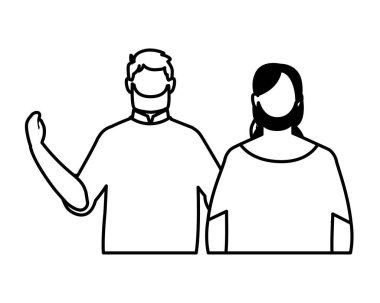 Beyaz arka planda farklı pozları olan yüzü olmayan erkekler.