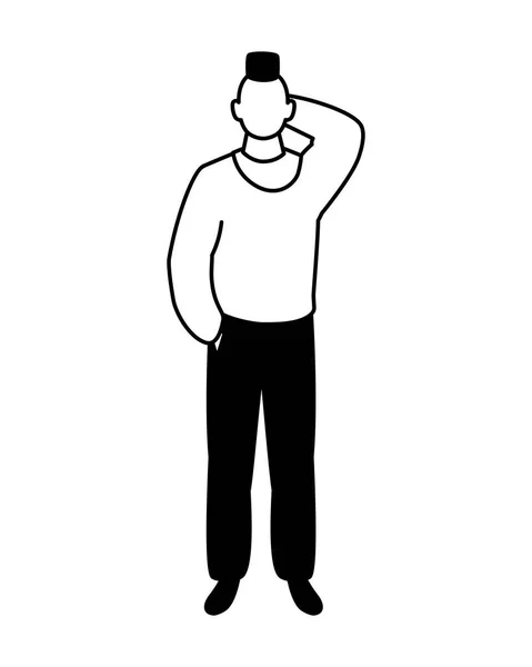 Hombre de pie sin rostro sobre fondo blanco — Vector de stock