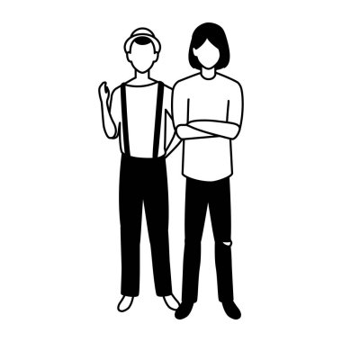 Beyaz arka planda farklı pozlar veren yüzü olmayan erkekler.