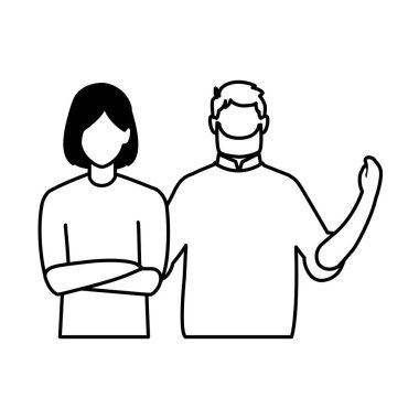 Beyaz arka planda farklı pozları olan yüzü olmayan erkekler.