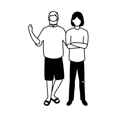 Beyaz arka planda farklı pozlar veren yüzü olmayan erkekler.