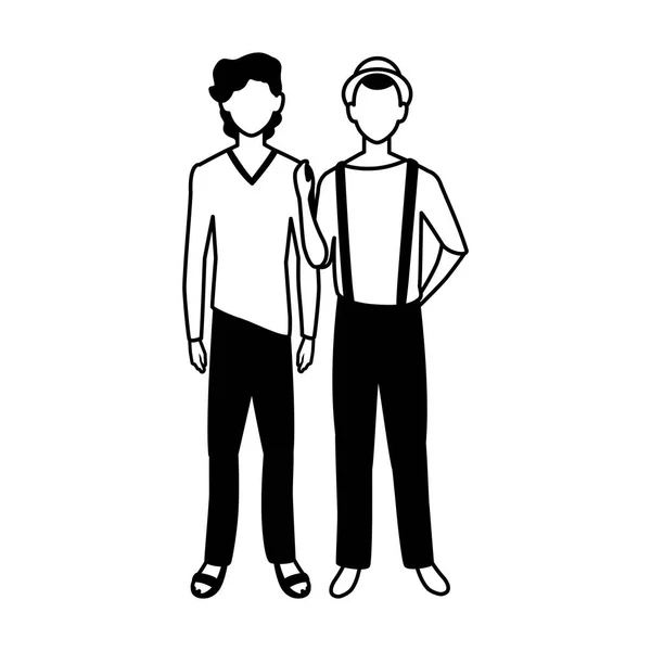 Männer stehen gesichtslos in verschiedenen Posen auf weißem Hintergrund — Stockvektor