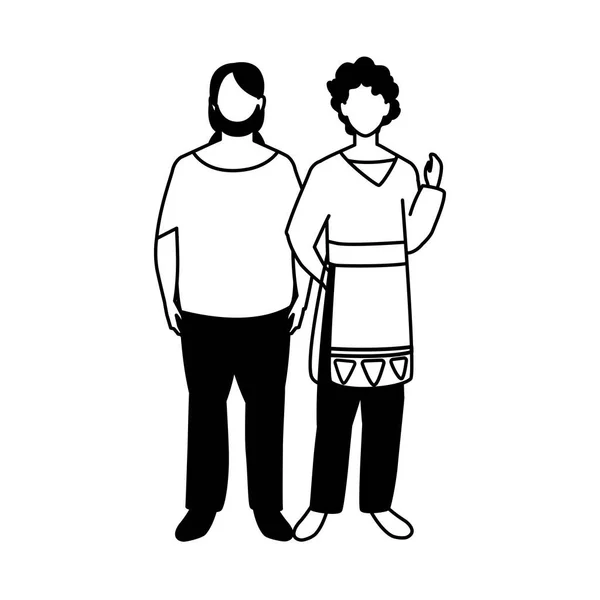 Hommes debout sans visage avec différentes poses sur fond blanc — Image vectorielle