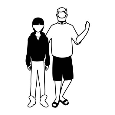 Beyaz arka planda farklı pozlar veren yüzü olmayan erkekler.