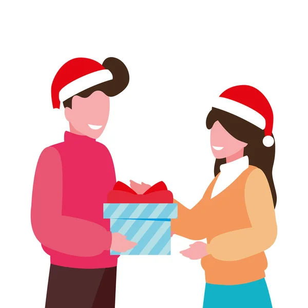 Parejas con caja de regalo sobre fondo blanco — Archivo Imágenes Vectoriales