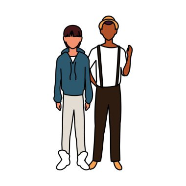 Beyaz arka planda farklı pozlar veren yüzü olmayan erkekler.