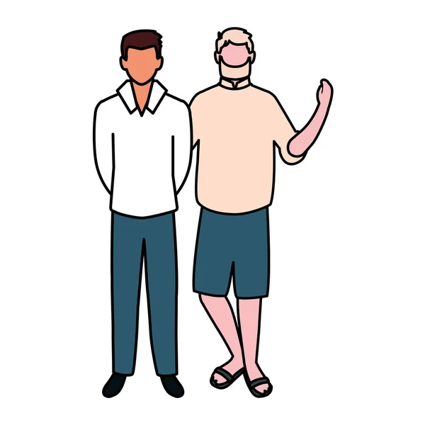 Män stående ansiktslösa med olika poser på vit bakgrund — Stock vektor