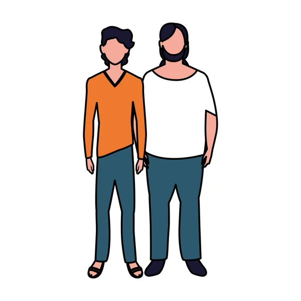 Hombres de pie sin rostro con diferentes poses sobre fondo blanco — Vector de stock