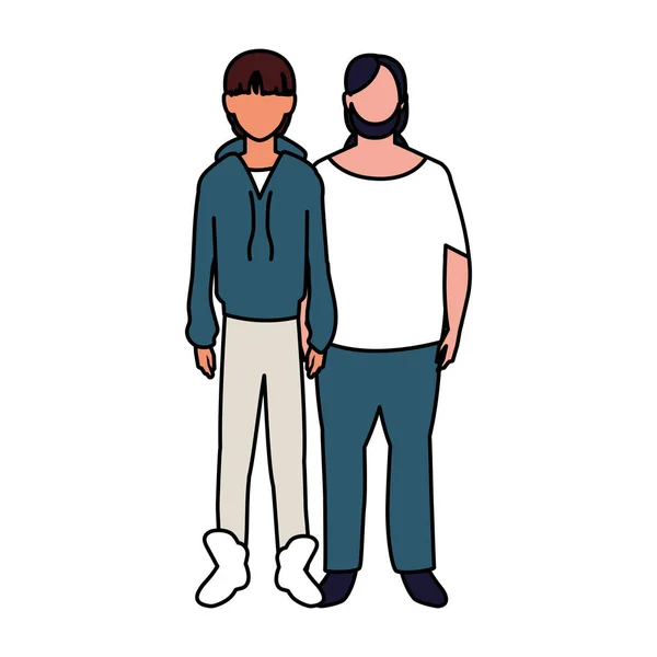 Muži stojící bez tváře s různými pózy na bílém pozadí — Stockový vektor