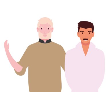 Beyaz arka planda farklı pozları olan erkekler