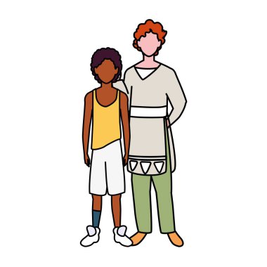 Beyaz arka planda farklı pozlar veren yüzü olmayan erkekler.