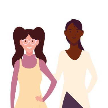 Beyaz arka planda farklı pozlar veren kadınlar