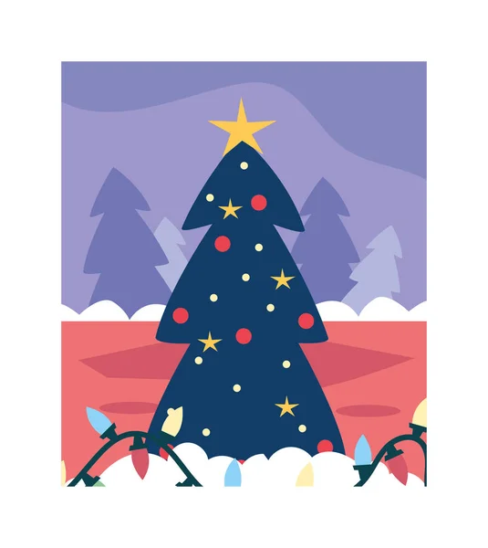 Christmas tree on winter landscape — Stock Vector