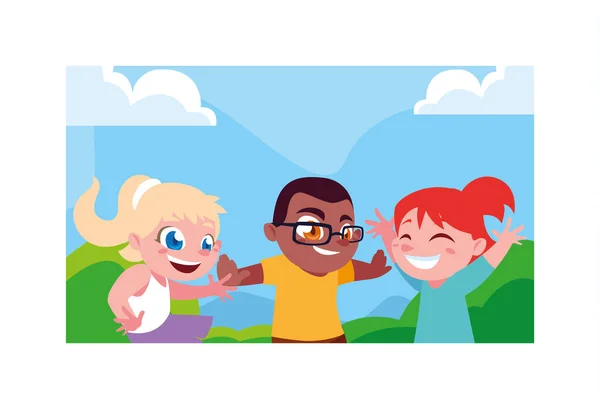 Children smiling and playing outdoors — Stock Vector