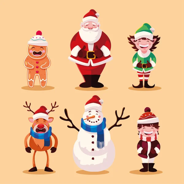 Set of icons christmas with santa claus and animals — ストックベクタ