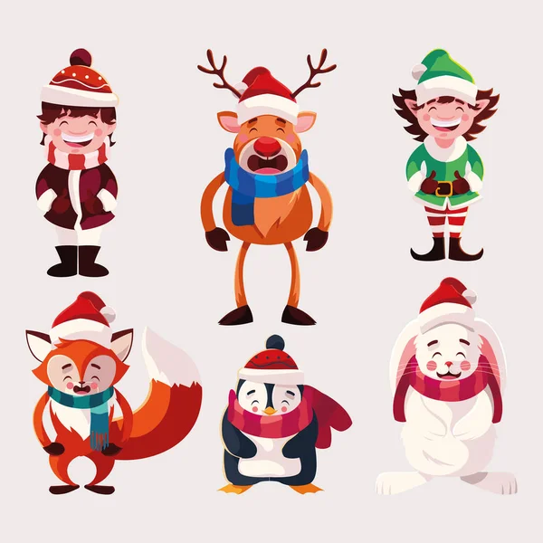 Set of icons christmas with animals — 图库矢量图片