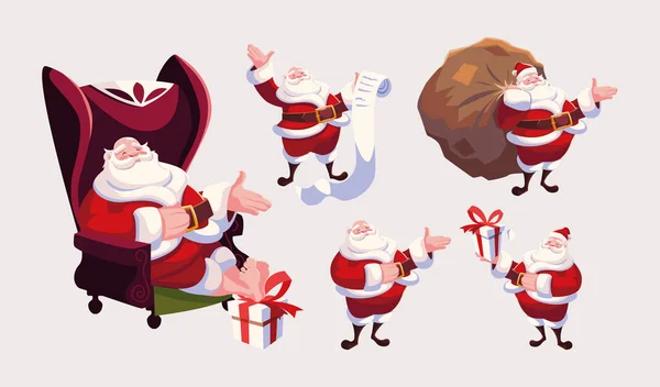 Reihe von Ikonen Weihnachtsmann in verschiedenen Positionen — Stockvektor