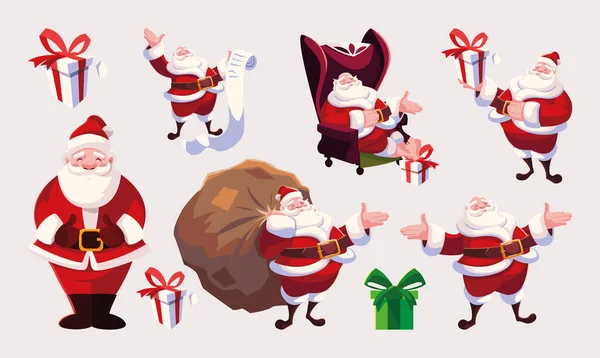 Set di icone Babbo Natale in diverse posizioni — Vettoriale Stock