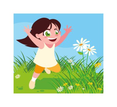 Güzel kız gülümsüyor ve dışarıda oynuyor.