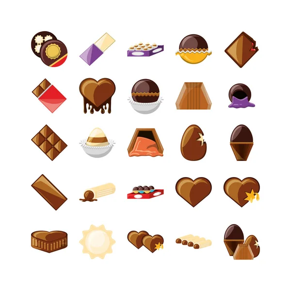 Variedad icono de chocolate conjunto vector de diseño — Vector de stock