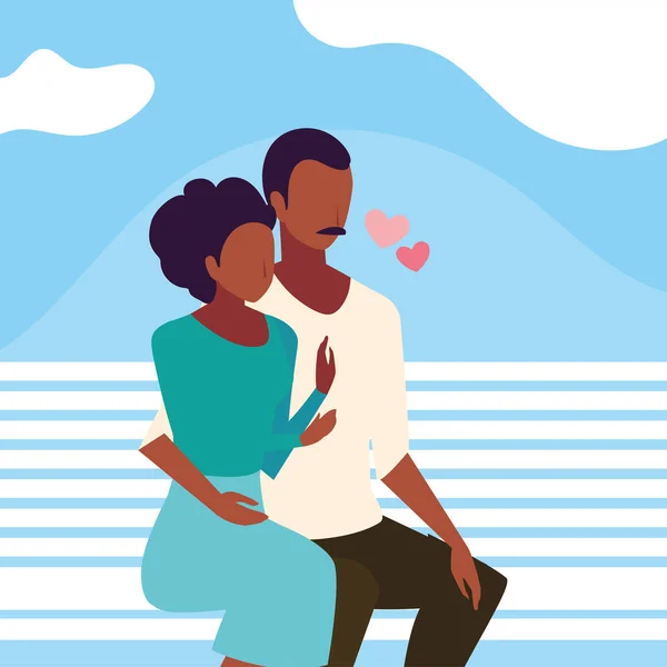 Pareja de personas enamoradas sentadas en la silla del parque — Vector de stock