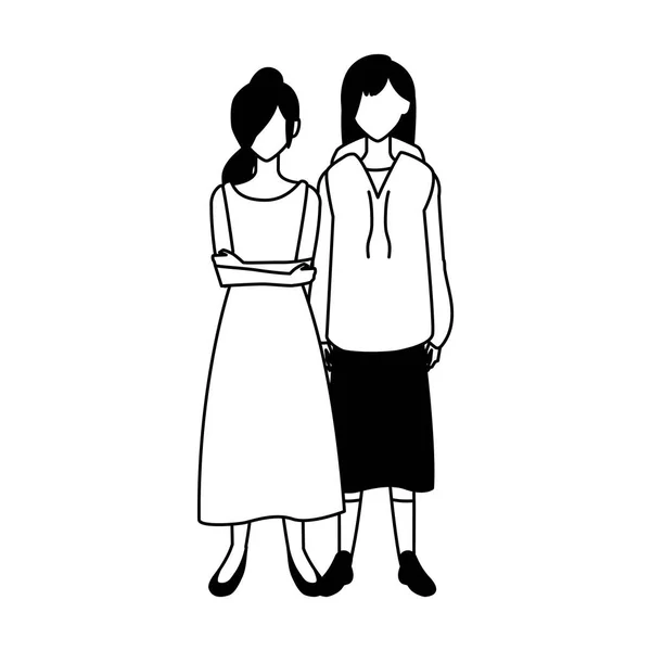 Kvinnor ansiktslösa stående med olika poser — Stock vektor