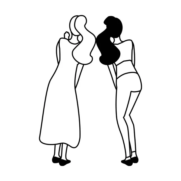 Γυναίκες της πίσω θέσης σε λευκό φόντο — Διανυσματικό Αρχείο