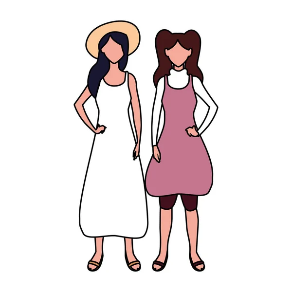 Femmes sans visage debout avec différentes poses — Image vectorielle
