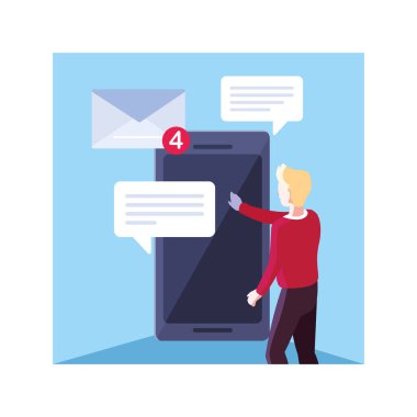 Akıllı telefon ekranı ve mobil uygulamaları olan adam