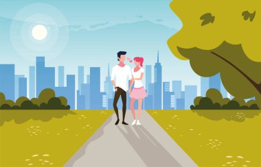 couple of people in love walking in park clipart