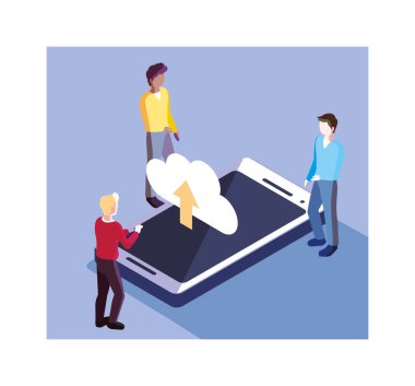 Akıllı telefon ekranı ve mobil uygulamaları olan adamlar