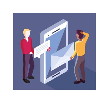 Akıllı telefon ekranı ve mobil uygulamaları olan adamlar