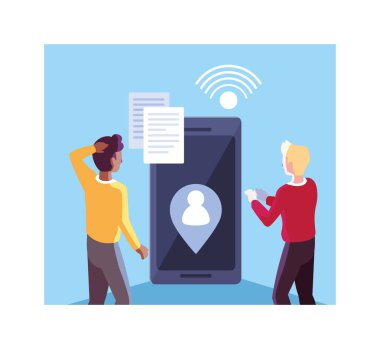 Akıllı telefon ekranı ve mobil uygulamaları olan adamlar