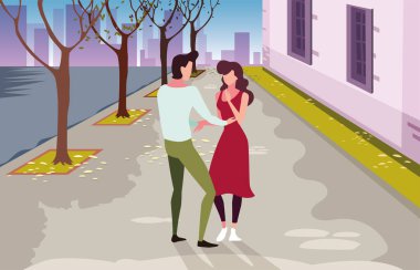 Birbirine aşık bir çift şehirde yürüyor.