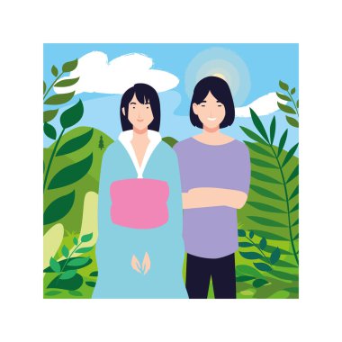 Arka plan manzarası olan birkaç kişi.