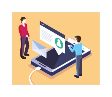 Akıllı telefon ekranı ve mobil uygulamaları olan adamlar