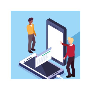 Akıllı telefon ekranı ve mobil uygulamaları olan adamlar