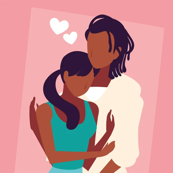 Cute couple of people in love, man and woman embracing each other affectionately — Stock Vector