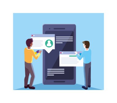 Akıllı telefon ekranı ve mobil uygulamaları olan adamlar