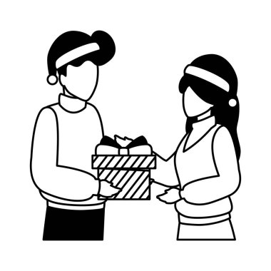 Beyaz arka planda hediye kutusu olan çiftler