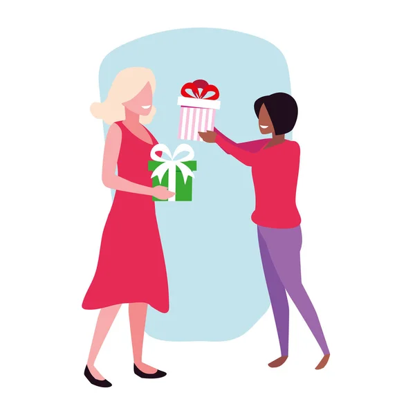 Femmes avec boîte cadeau sur fond blanc — Image vectorielle