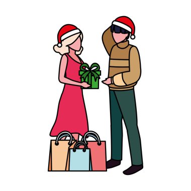 Beyaz arka planda hediye kutuları olan çiftler