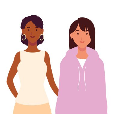 Beyaz arka planda farklı pozlar veren kadınlar