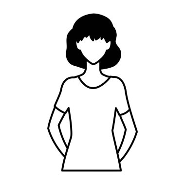 Beyaz arka planda duran yüzü olmayan kadın.