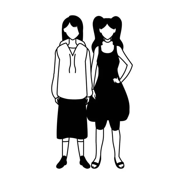 Kvinnor ansiktslösa stående med olika poser — Stock vektor